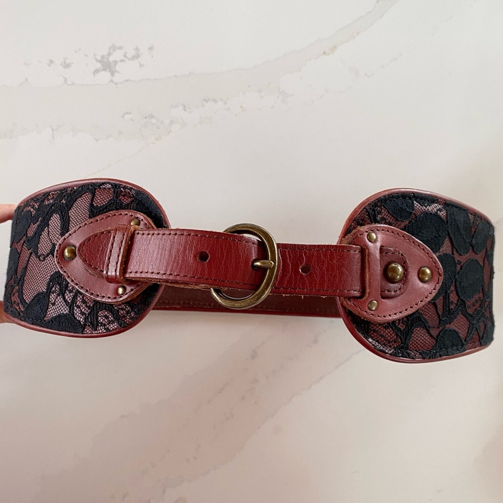 Anthropologie Lace Over Leather Belt - Picture 7 of 10